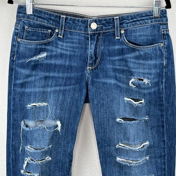 Paige Low Rise Distressed Jimmy Jimmy Skinny Ankle Medium Wash Blue Jeans 27 USA - Picture 5 of 13